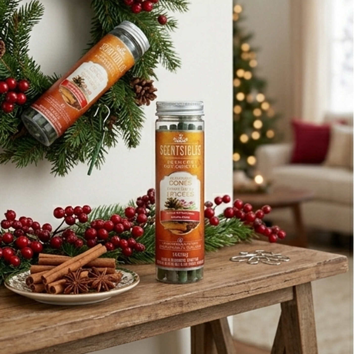 Spiced Pine Cones Scented Ornament Sticks 2 Pack