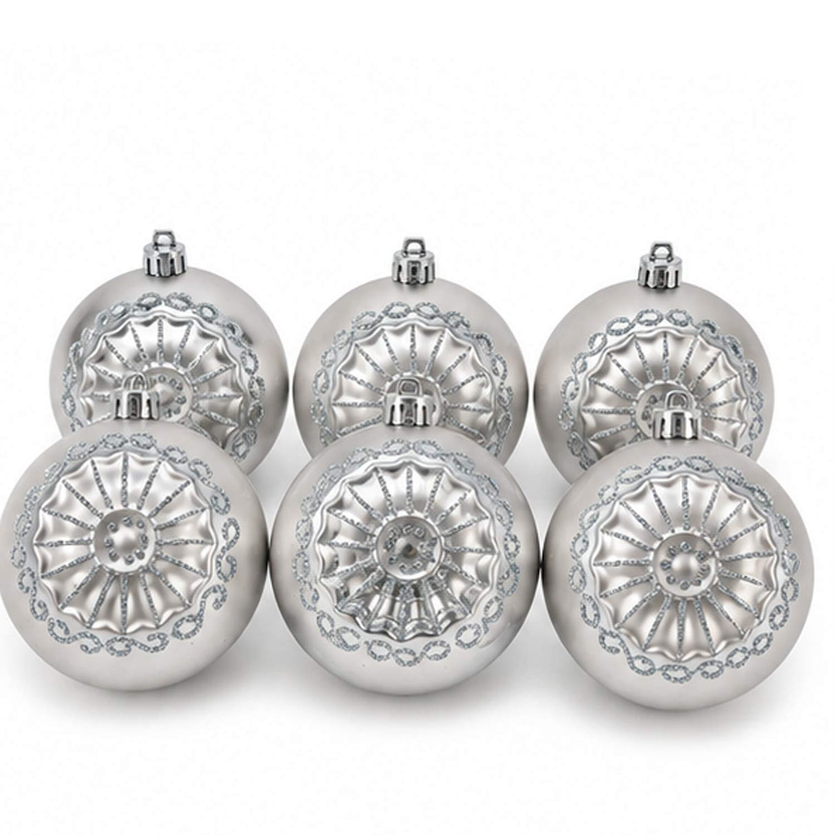 6PC Shatterproof Silver Glitter Christmas Ball Ornaments