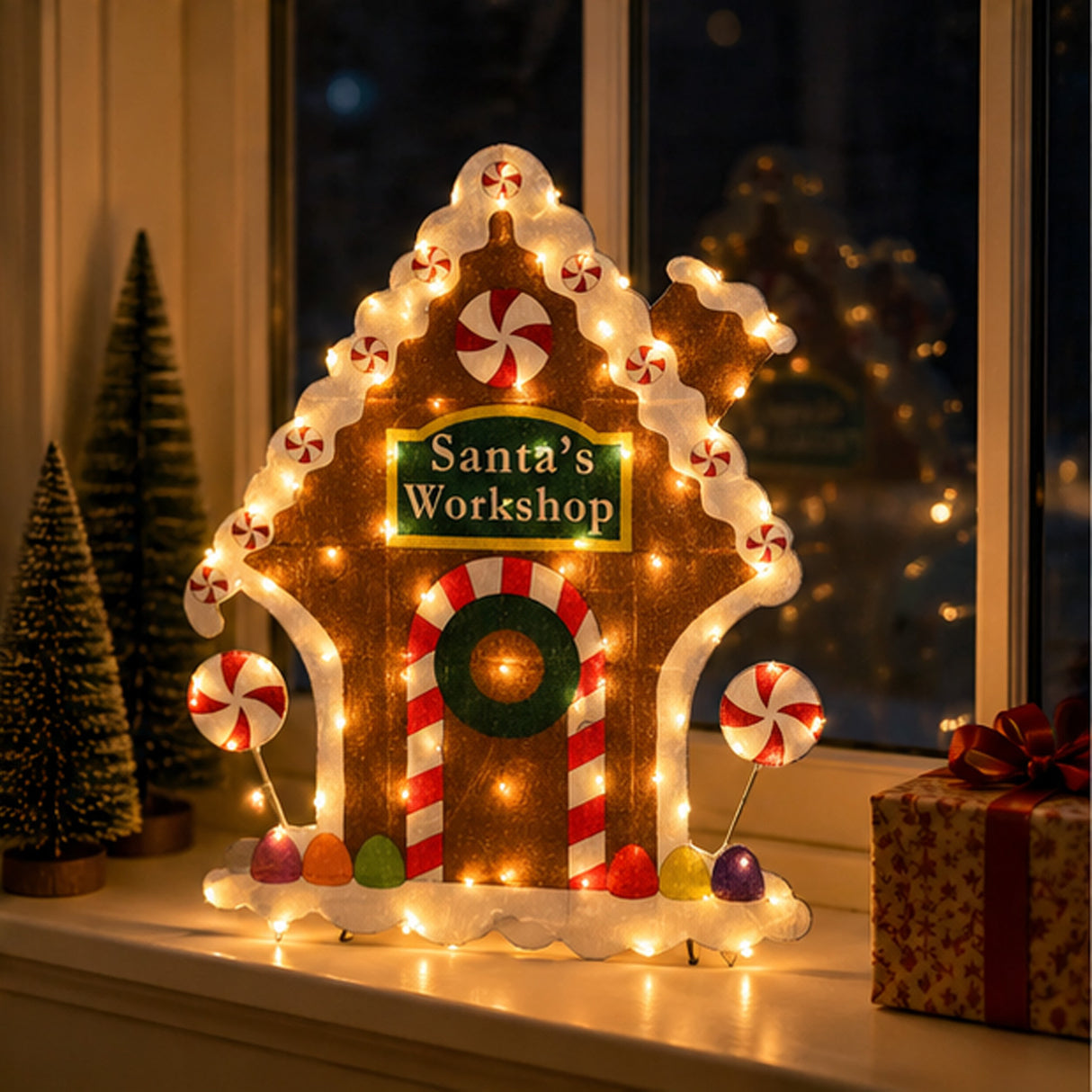 42IN Pre-Lit Gingerbread House Christmas Decoration with Warm White LED Lights
