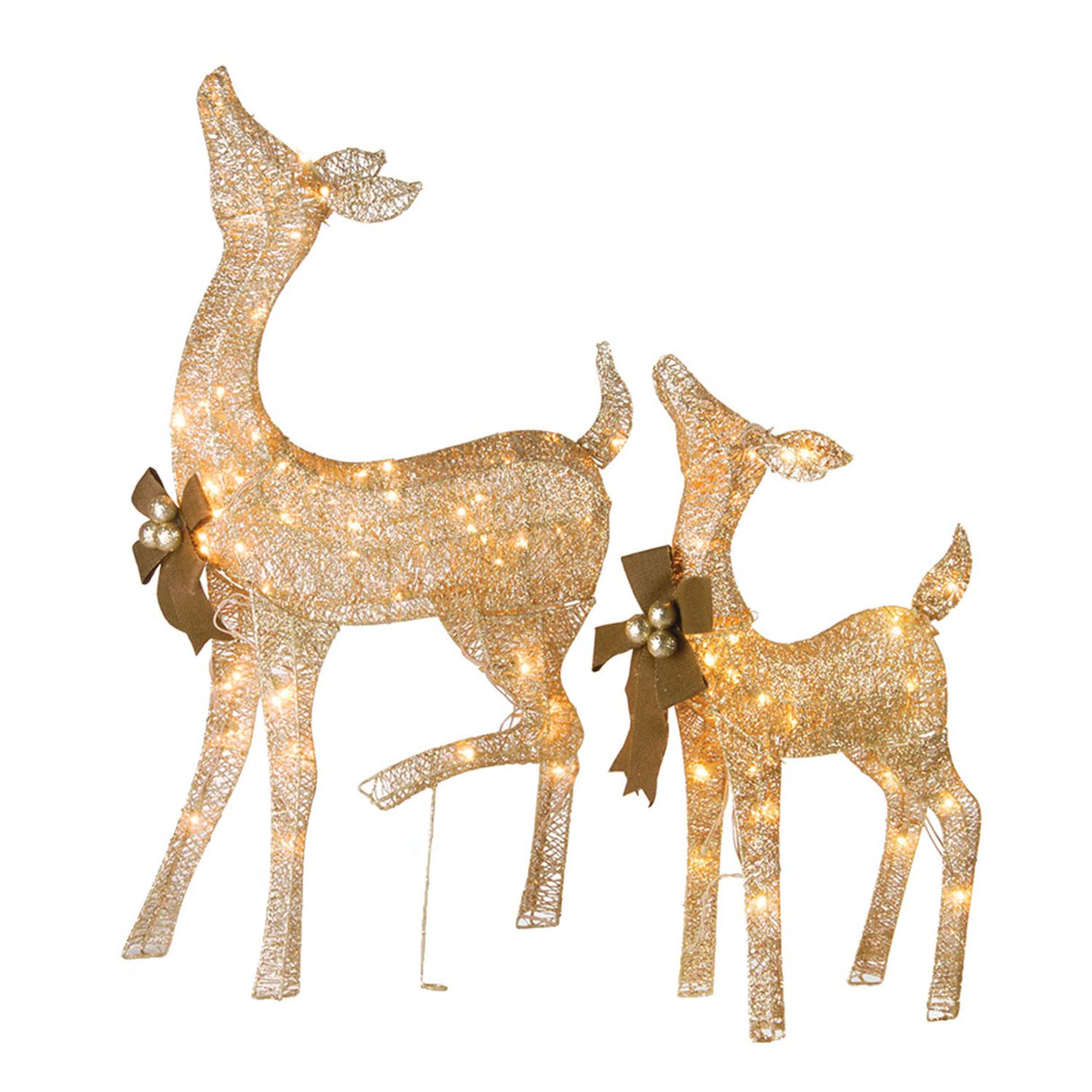 38IN & 28IN Pre-Lit Fawn and Doe Deer Decoration Set