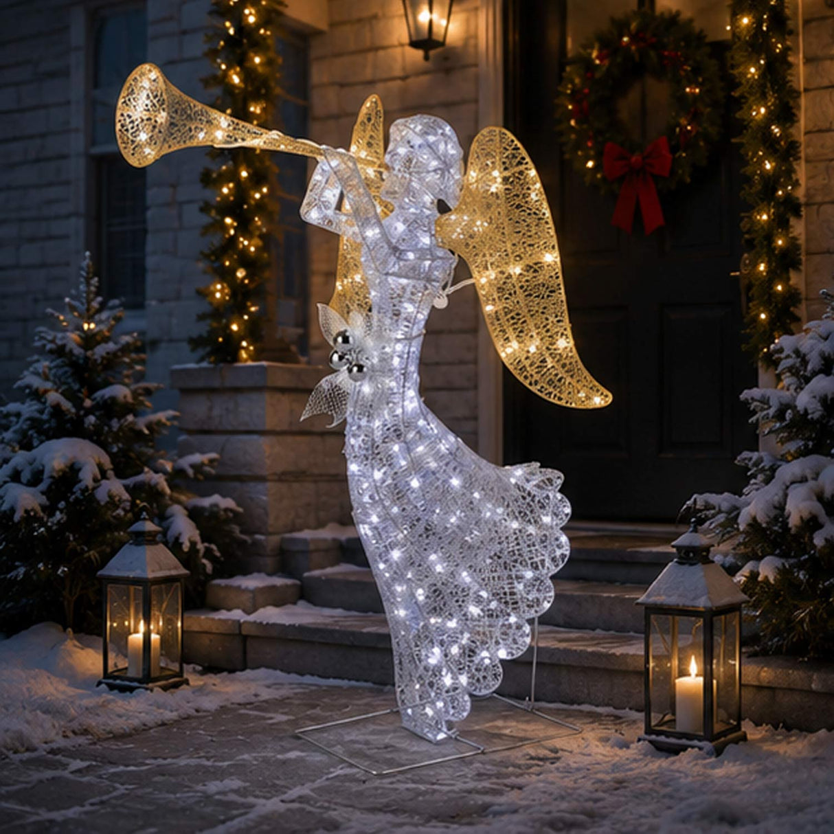 48IN Silver Angel Decor with Cool White LED Lights Plug-In