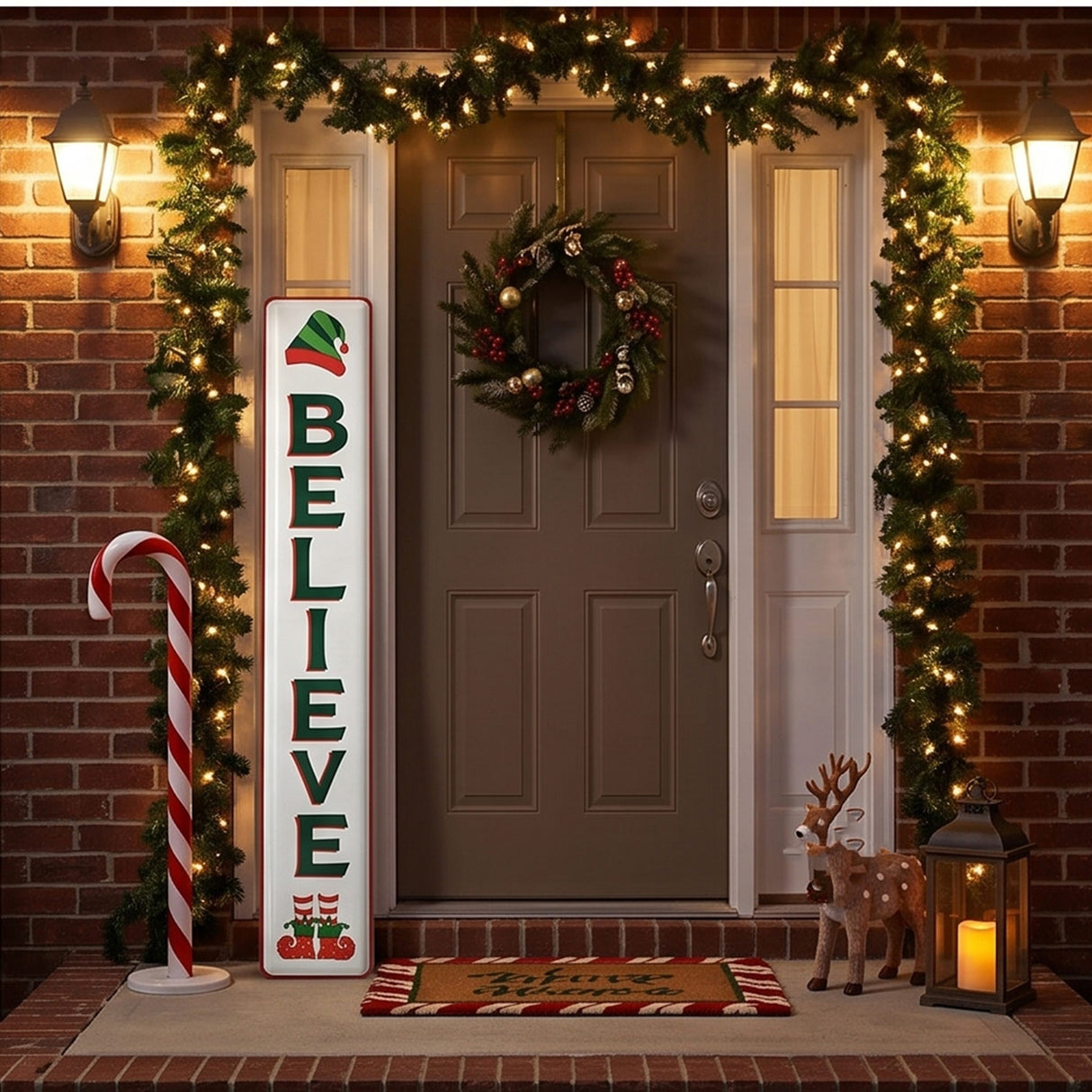 47IN Believe Metal Vertical Holiday Wall Sign Elf Theme