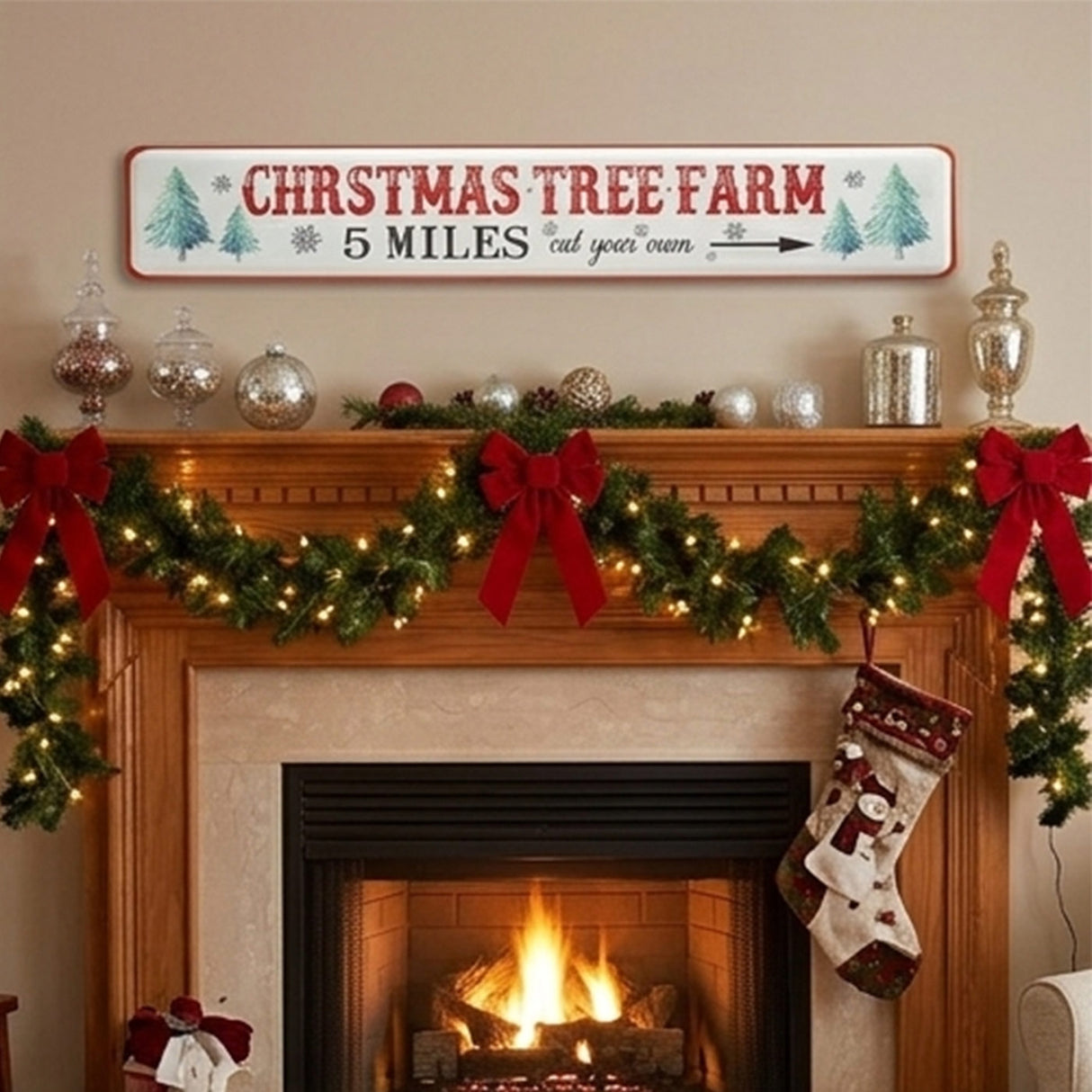 47IN Vintage Christmas Tree Farm Metal Wall Sign