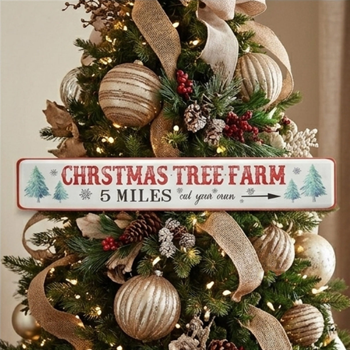 47IN Vintage Christmas Tree Farm Metal Wall Sign