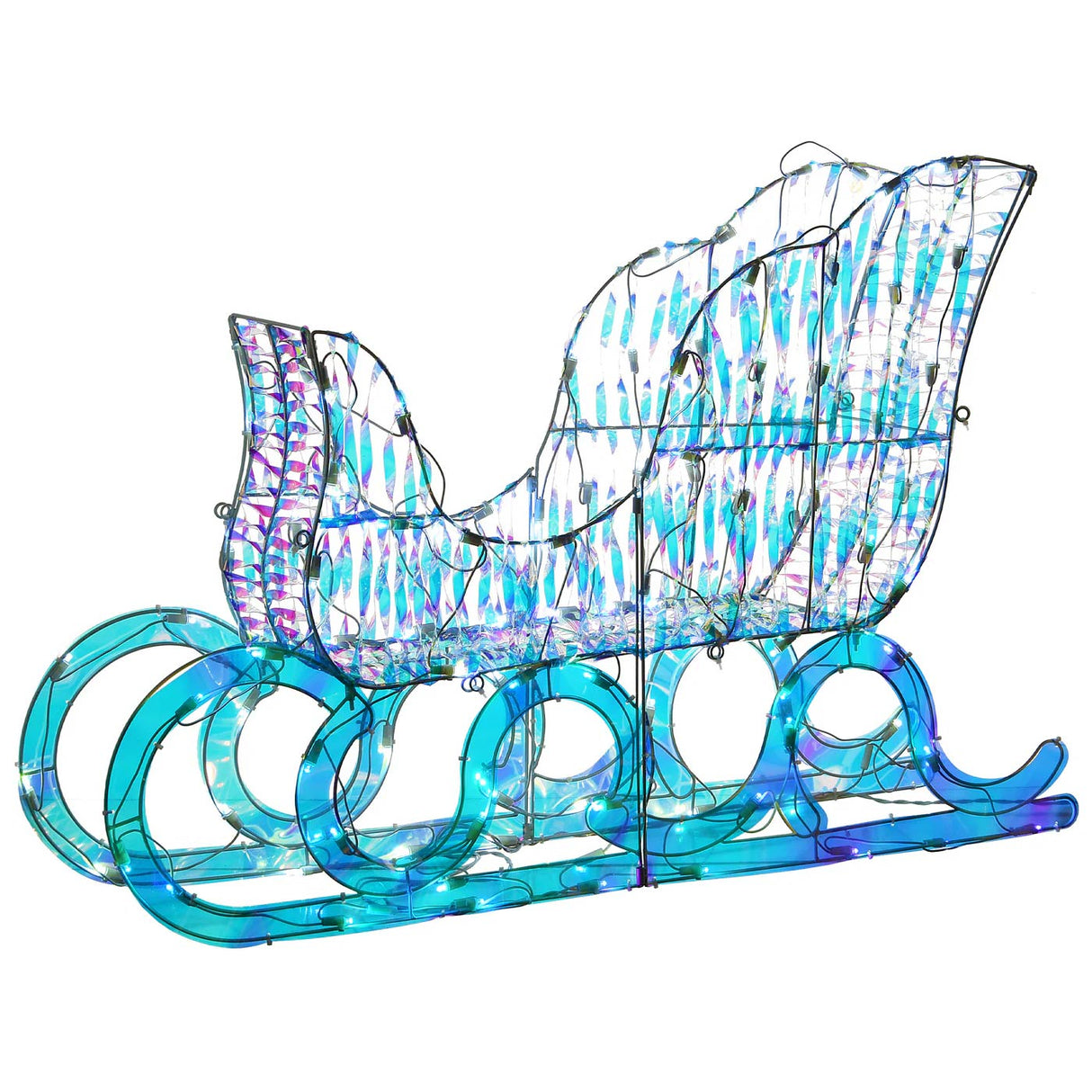 26IN Pre Lit Iridescent Santa Sleigh with Cool White LED Lights