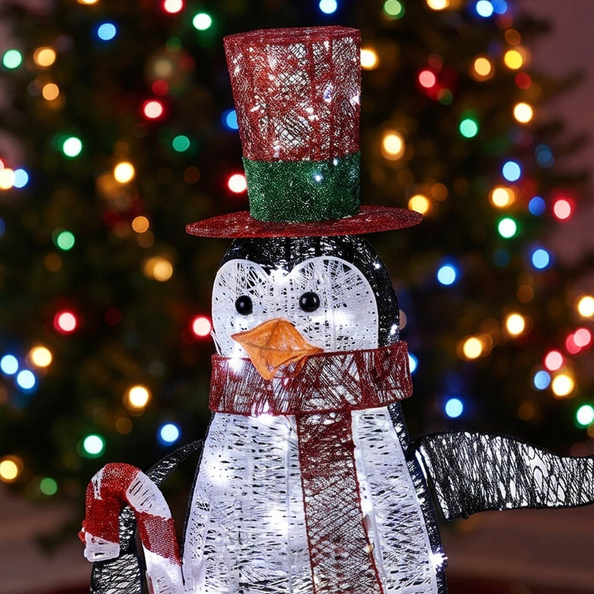 36IN Pre Lit Penguin with Candy Cane LED Holiday Decor