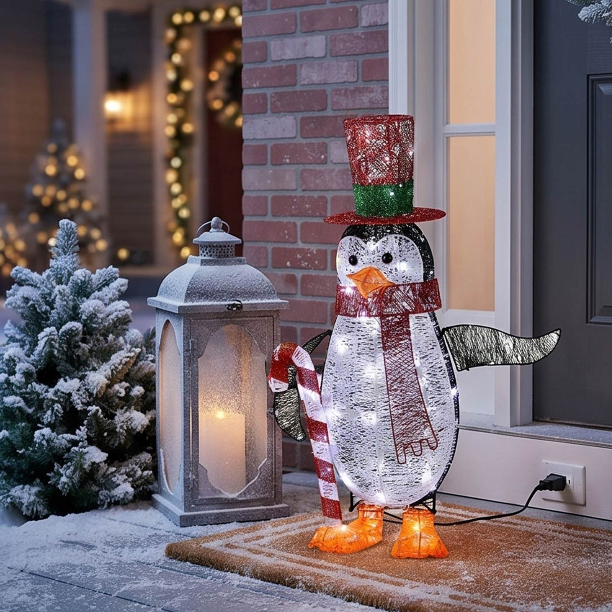 36IN Pre Lit Penguin with Candy Cane LED Holiday Decor
