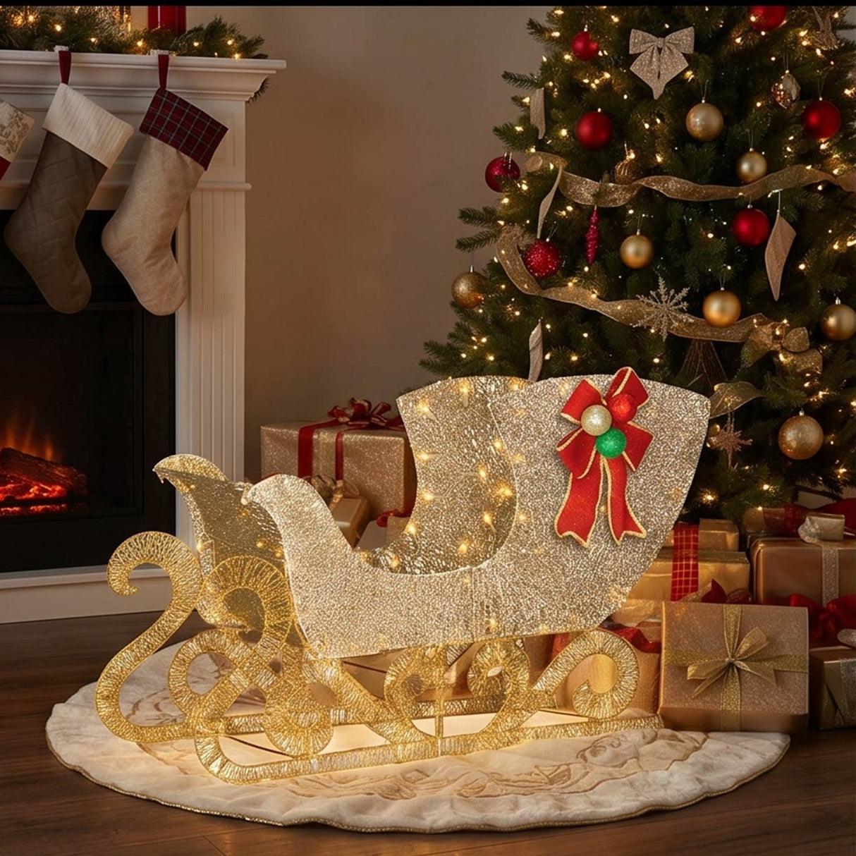 38IN Pre Lit Santa Sleigh with Warm White LED Lights