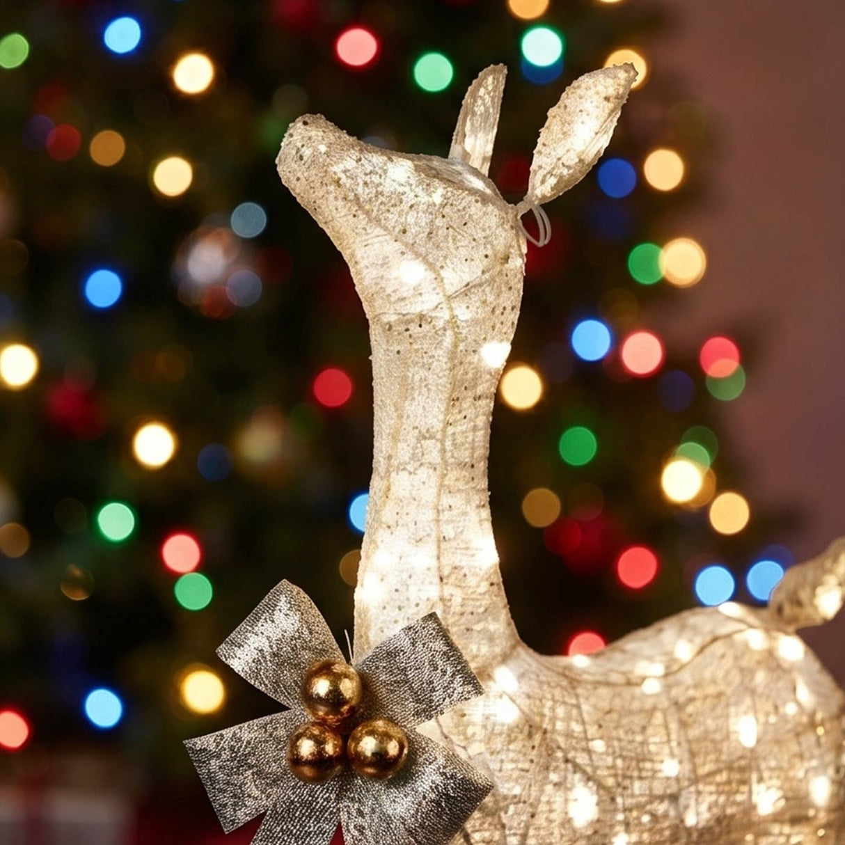 36 in. Pre-Lit Glittered Fawn Plug-In