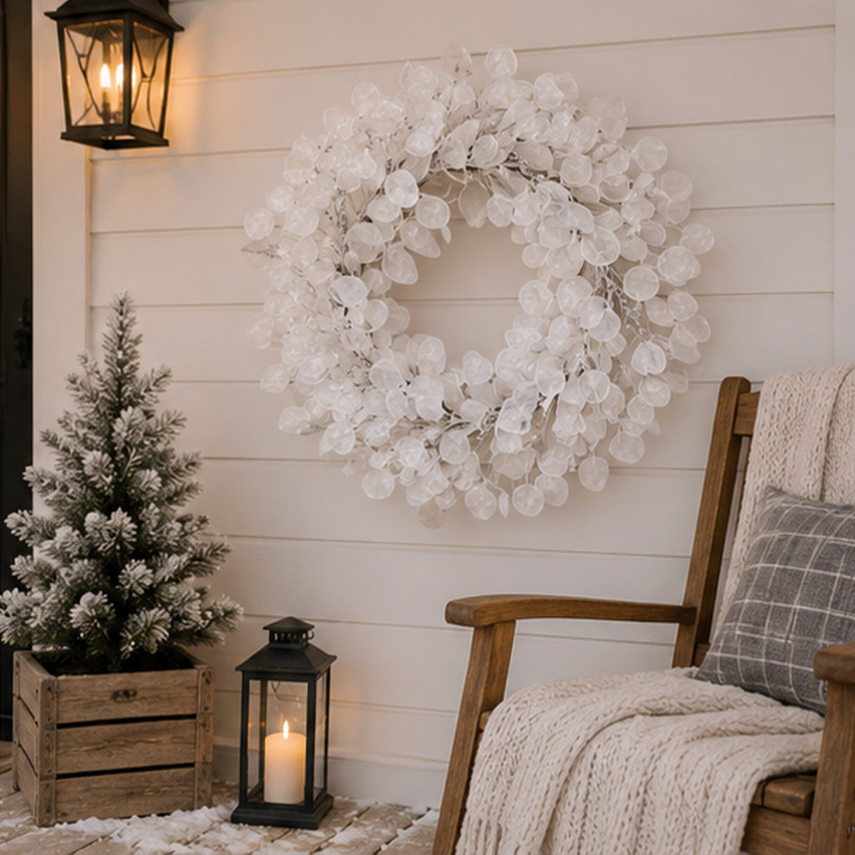 24IN Winter Frost White Christmas Wreath with Silver Accents
