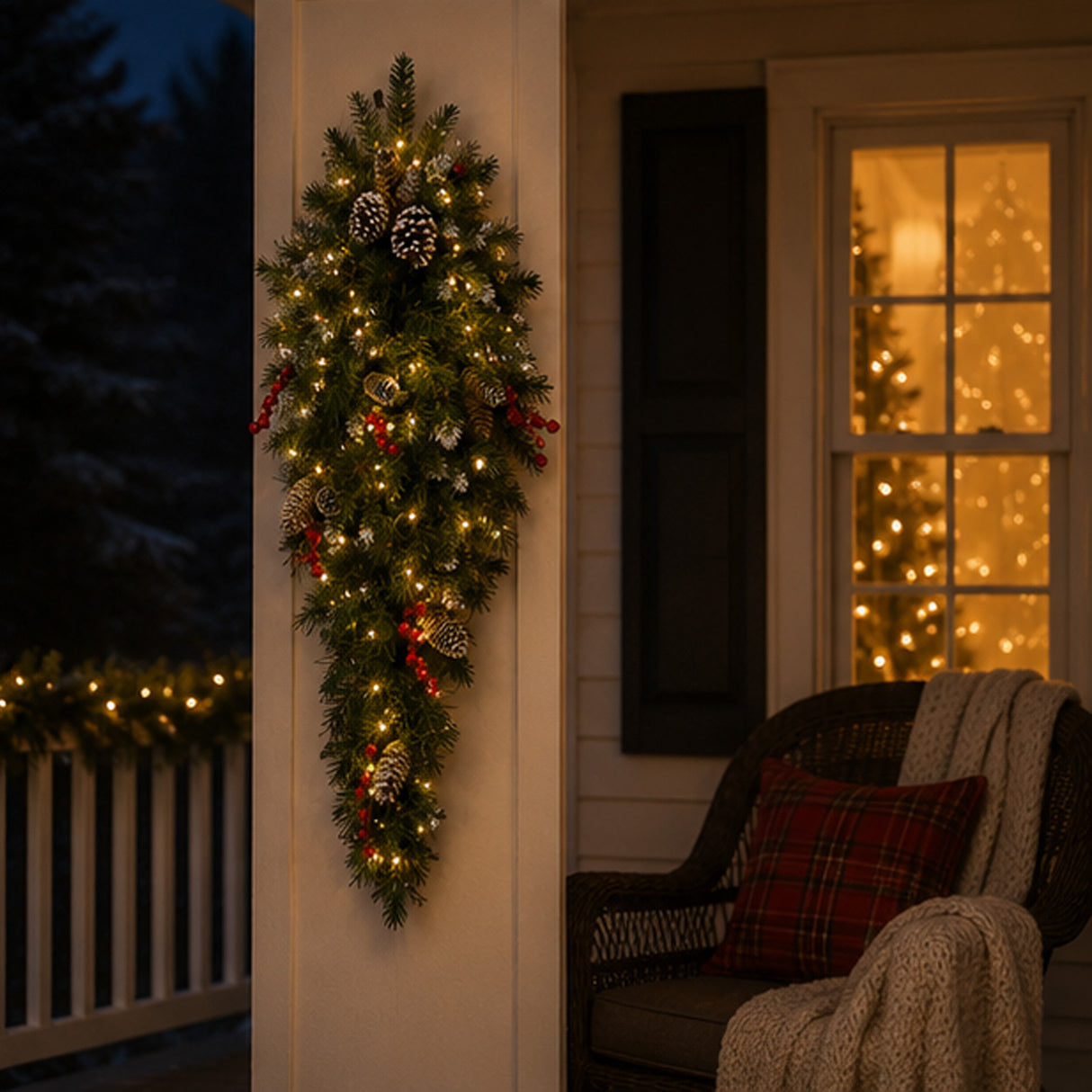 Pre-Lit Frosted Berry Teardrop Swag with Warm White LED Lights, 36 Inch