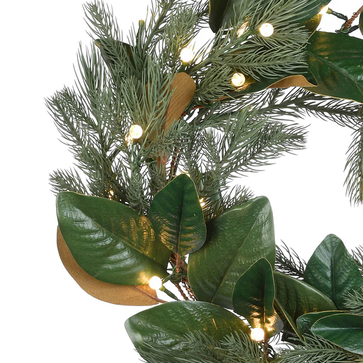 Pre-Lit Magnolia Mix Pine Wreath with Warm White LED Berry Lights, 24 Inch