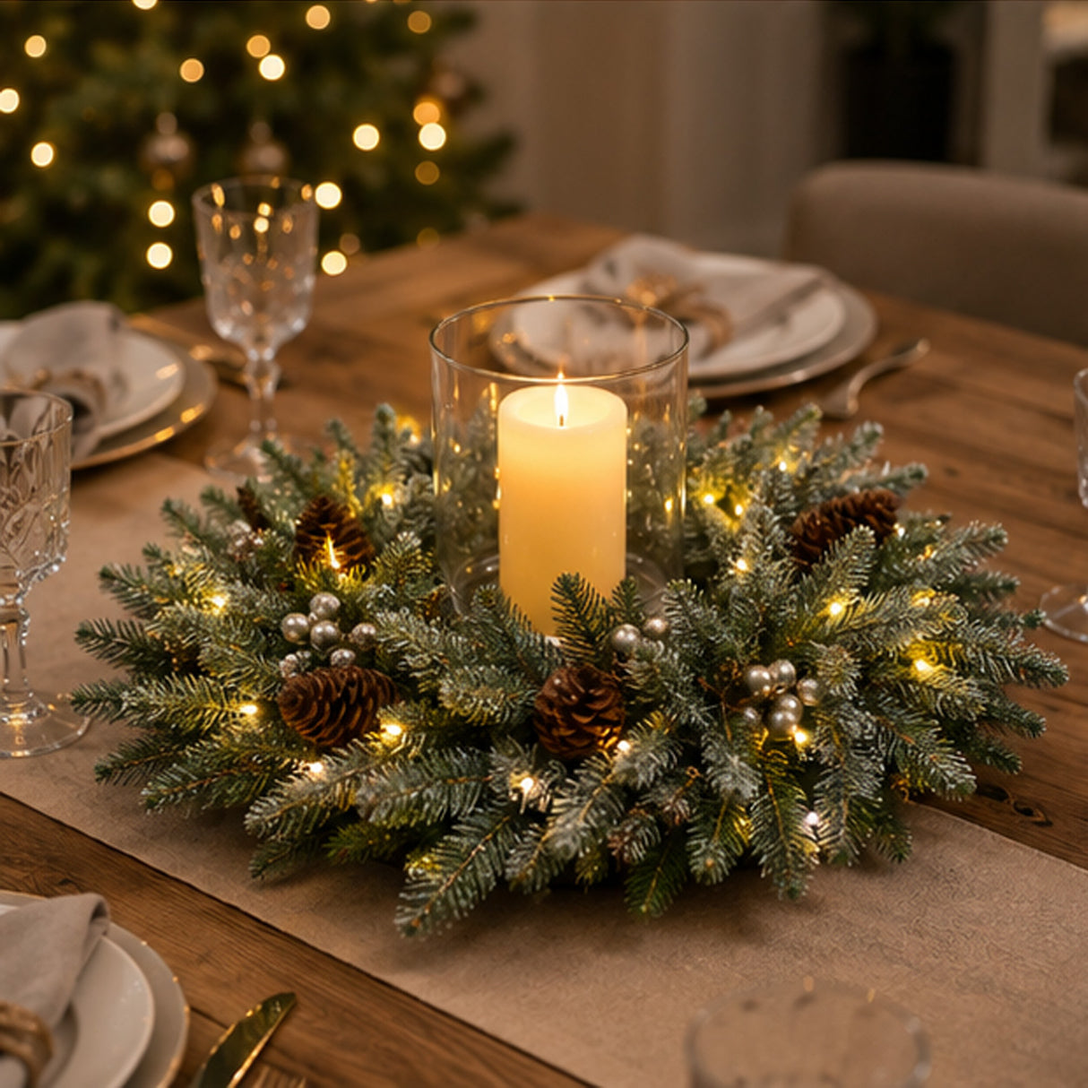 Pre-Lit Snowy Morgan Spruce Wreath with Smart Twinkly LED Lights, 30 Inch