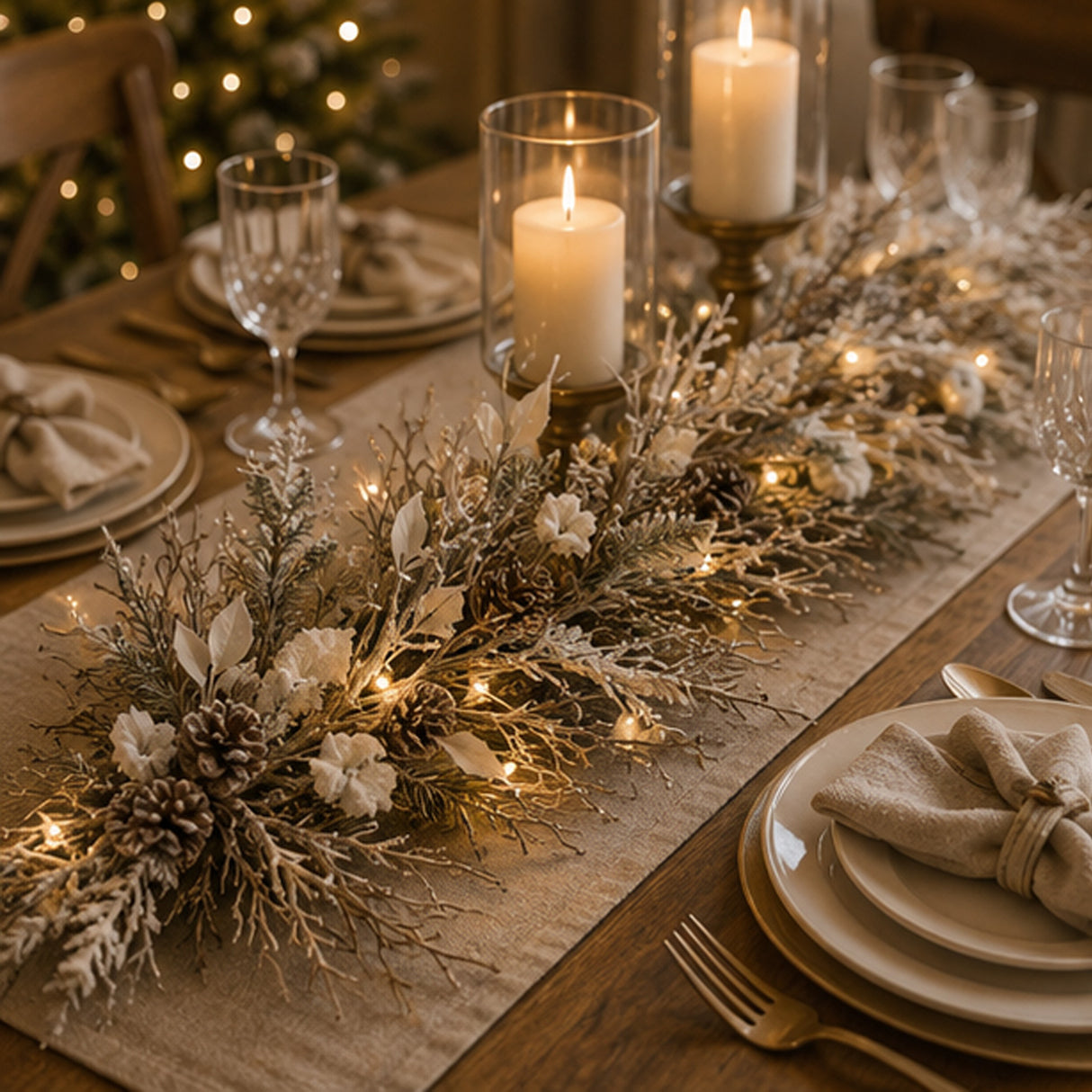 Pre-Lit Alpine Snow Wreath with Pinecones & Warm White LED Lights, 24 Inch