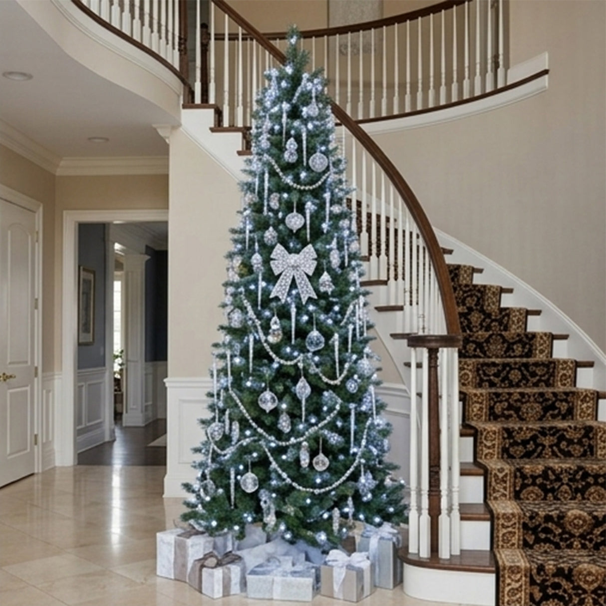 9ft Pre-Lit Carolina Pine Slim Christmas Tree with Clear Lights