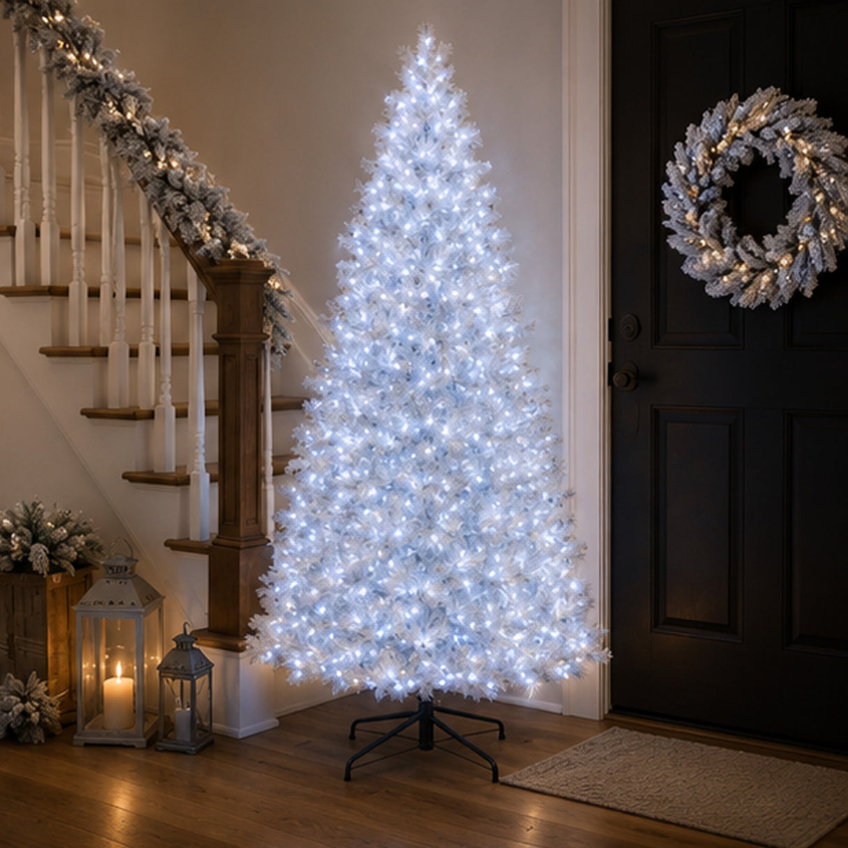 10ft Pre-Lit Crystal Pine Artificial Christmas Tree with RGB LED Lights & Remote Control
