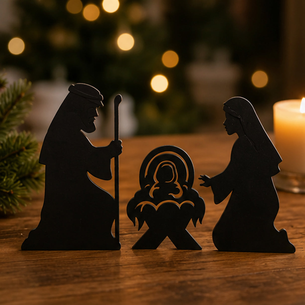 Silhouette Nativity Outdoor Yard Sign Set 3 Pc Christmas Decor
