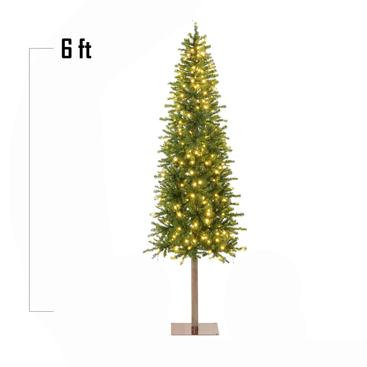 Pre Lit Artificial Alpine Slim Pencil Christmas Tree with LED Lights Stand