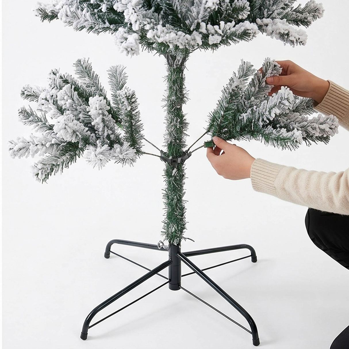 Snow Flocked Artificial Pencil Christmas Tree Slim Space Saving Design