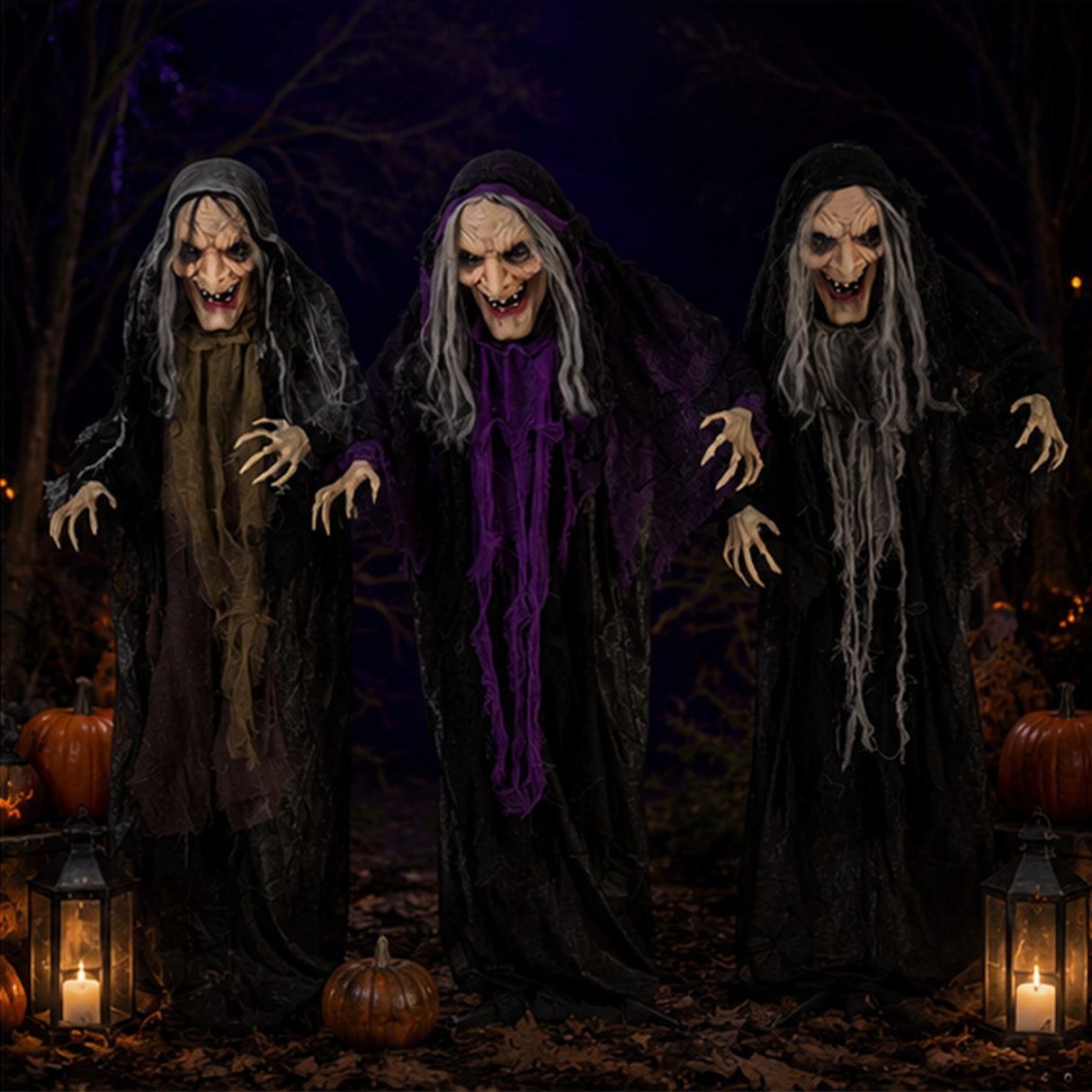 3.6 Ft Halloween Creepy Old Witches Yard Decoration Set – 3 Pc.