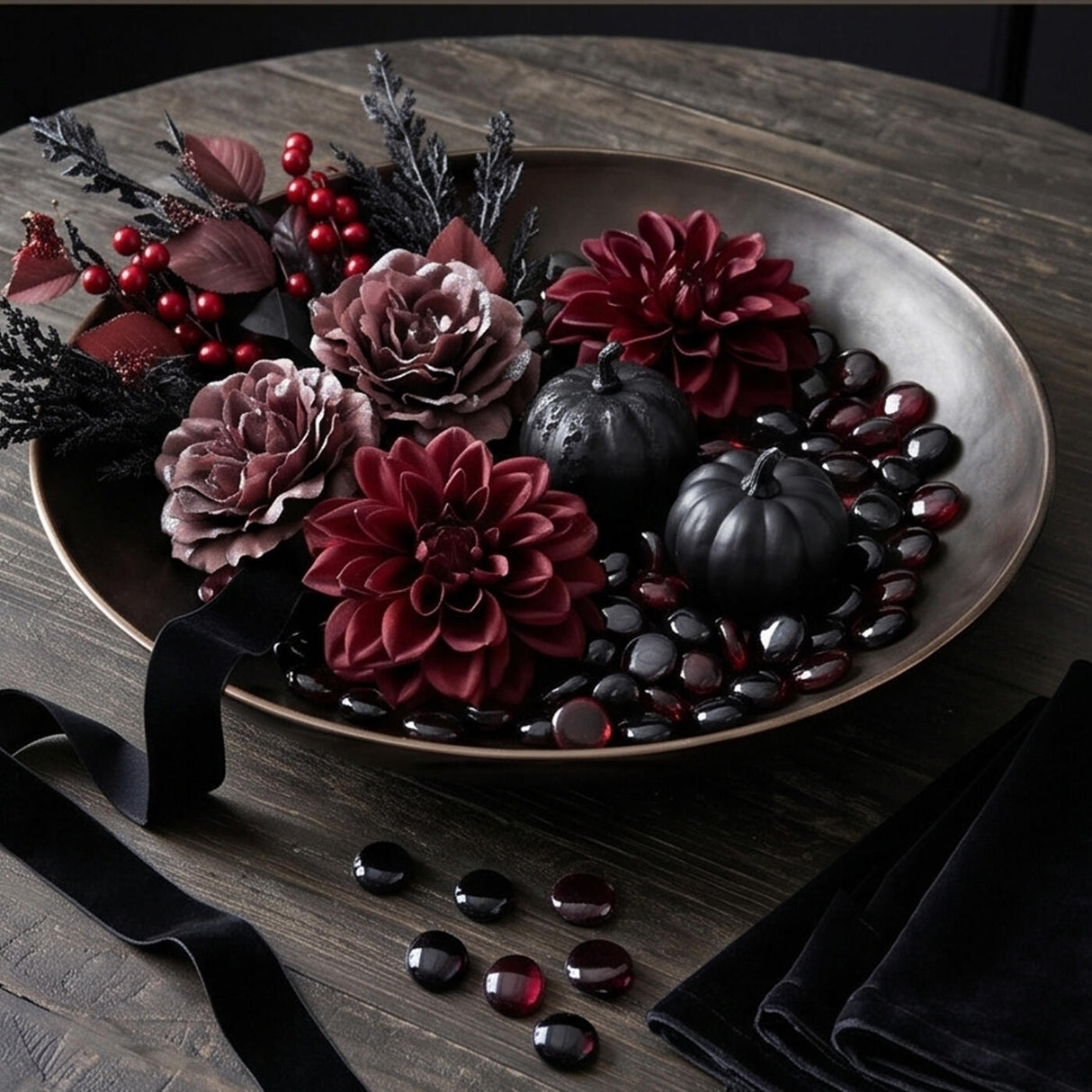 24 in. Halloween Red Widow Wreath with Black Ribbon