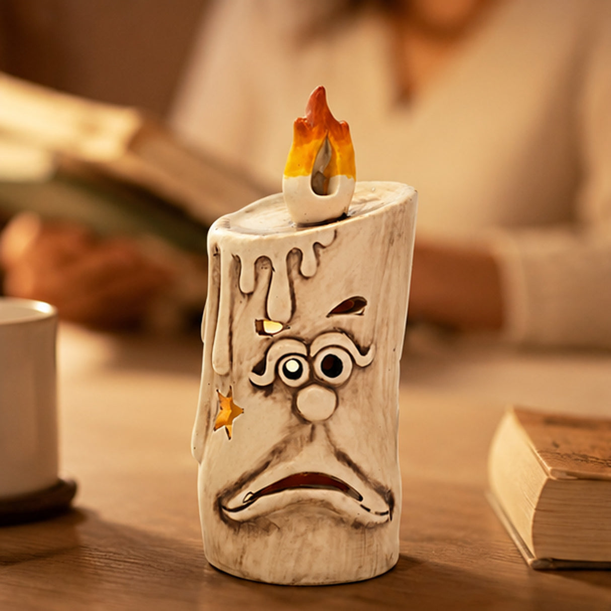Halloween Ghostface Porcelain Candle with Multicolor LED Lights