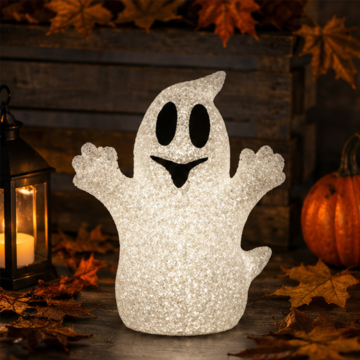 9 in. Halloween Color-Changing White Ghost Decoration with LED Lights