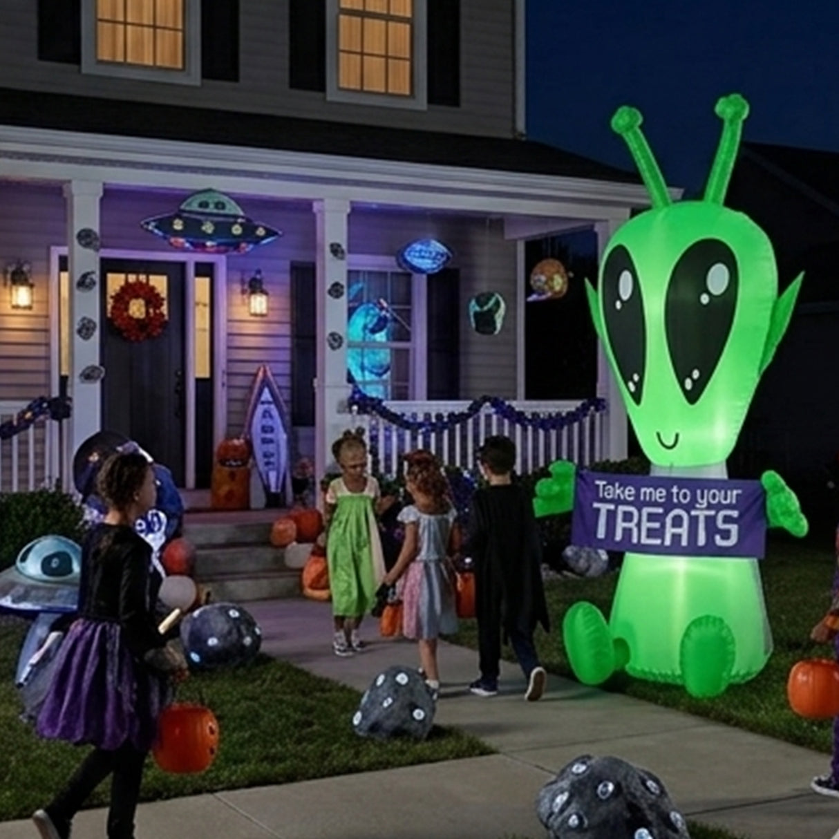 7FT Inflatable Green Alien Halloween Decoration with LED Lights