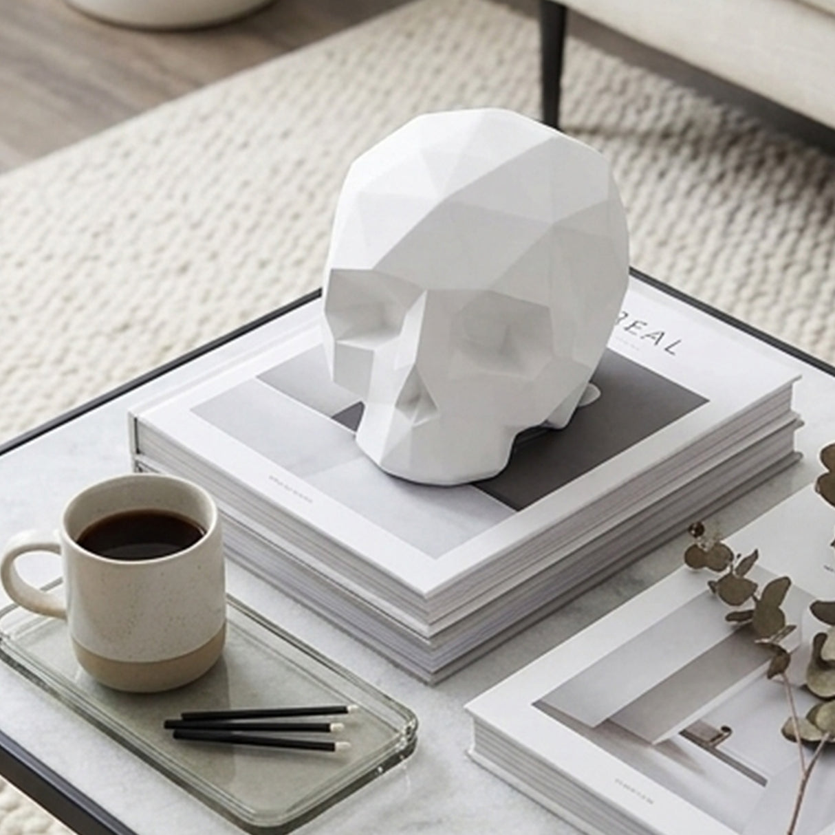 6IN White Origami Skull Halloween Tabletop Decor