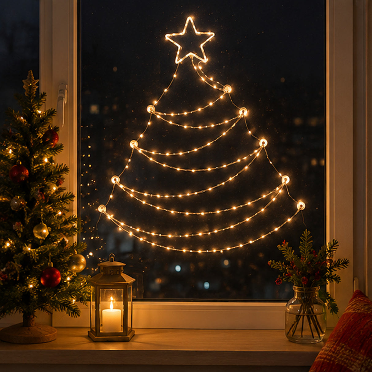 37IN Pre-Lit Hanging Silver Metal Wire Christmas Tree with Warm White LED Lights & Timer