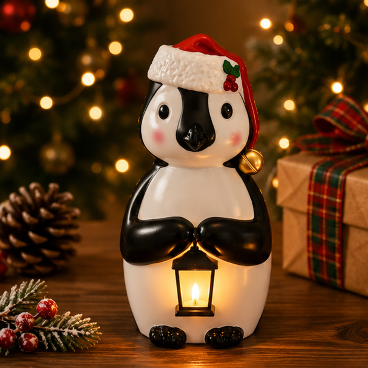 23IN Vintage Penguin Blow Mold Pre-Lit Christmas Decoration with Lantern LED Lights