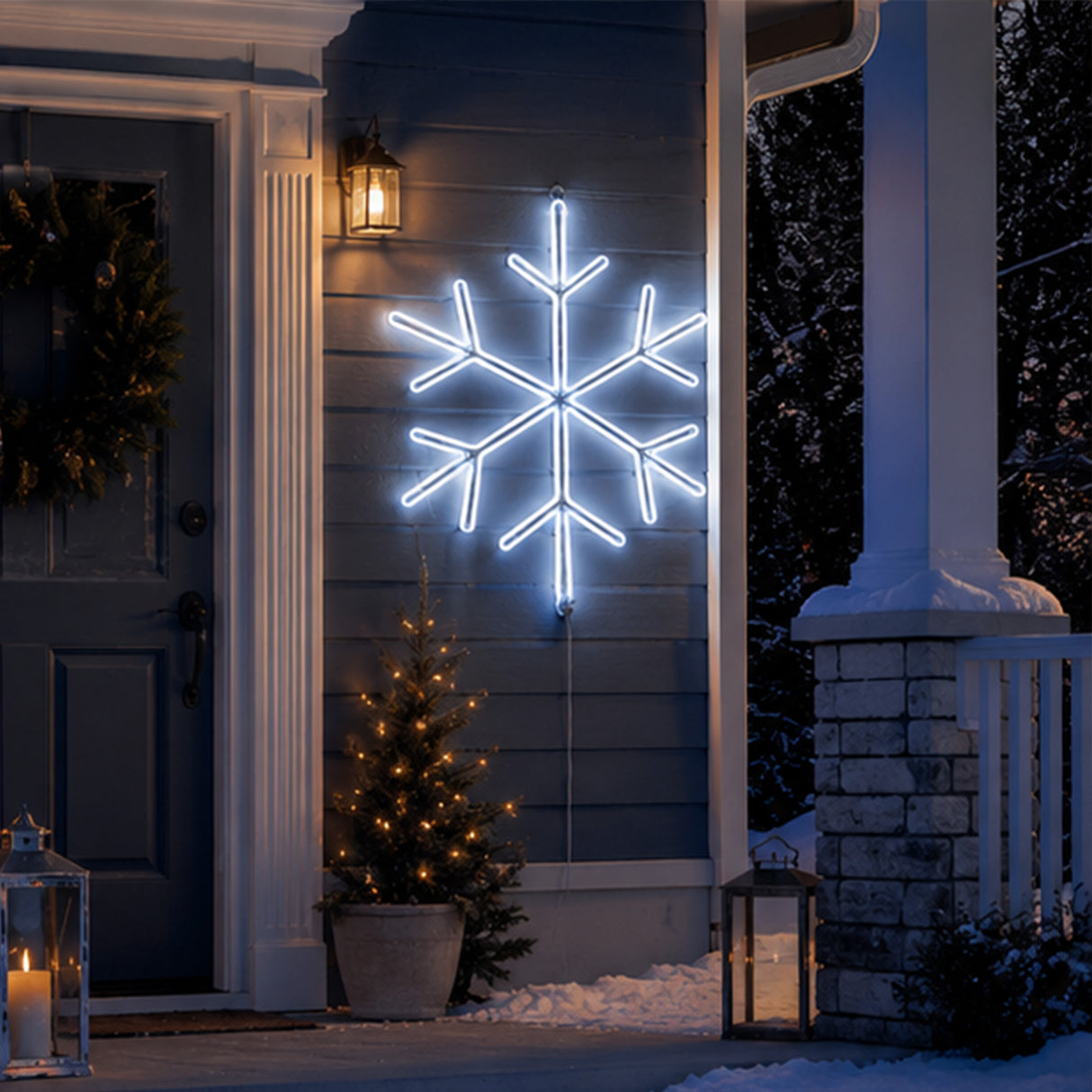 18IN Neon Style Snowflake Decoration with Cool White LED Lights