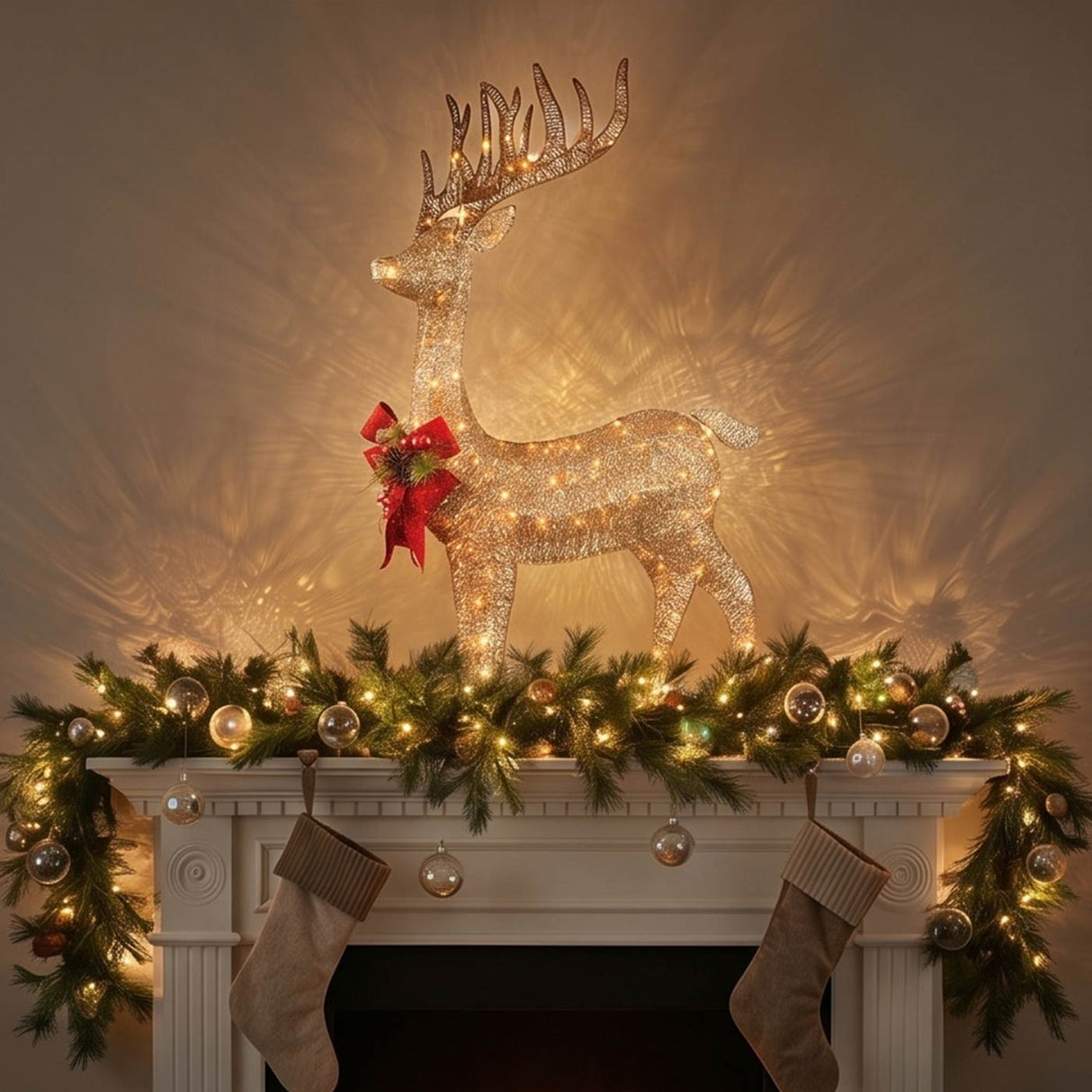 48IN Pre Lit Champagne Standing Reindeer with LED Lights