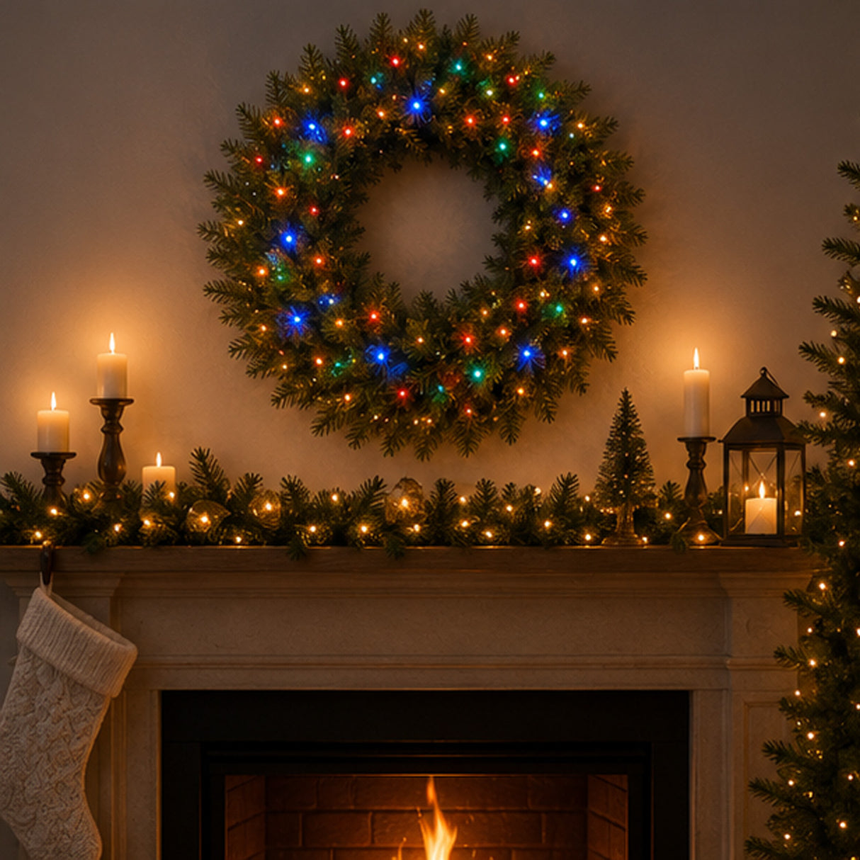 Pre-Lit 24 in. Norwood Fir Christmas Wreath with Multicolor LED Lights