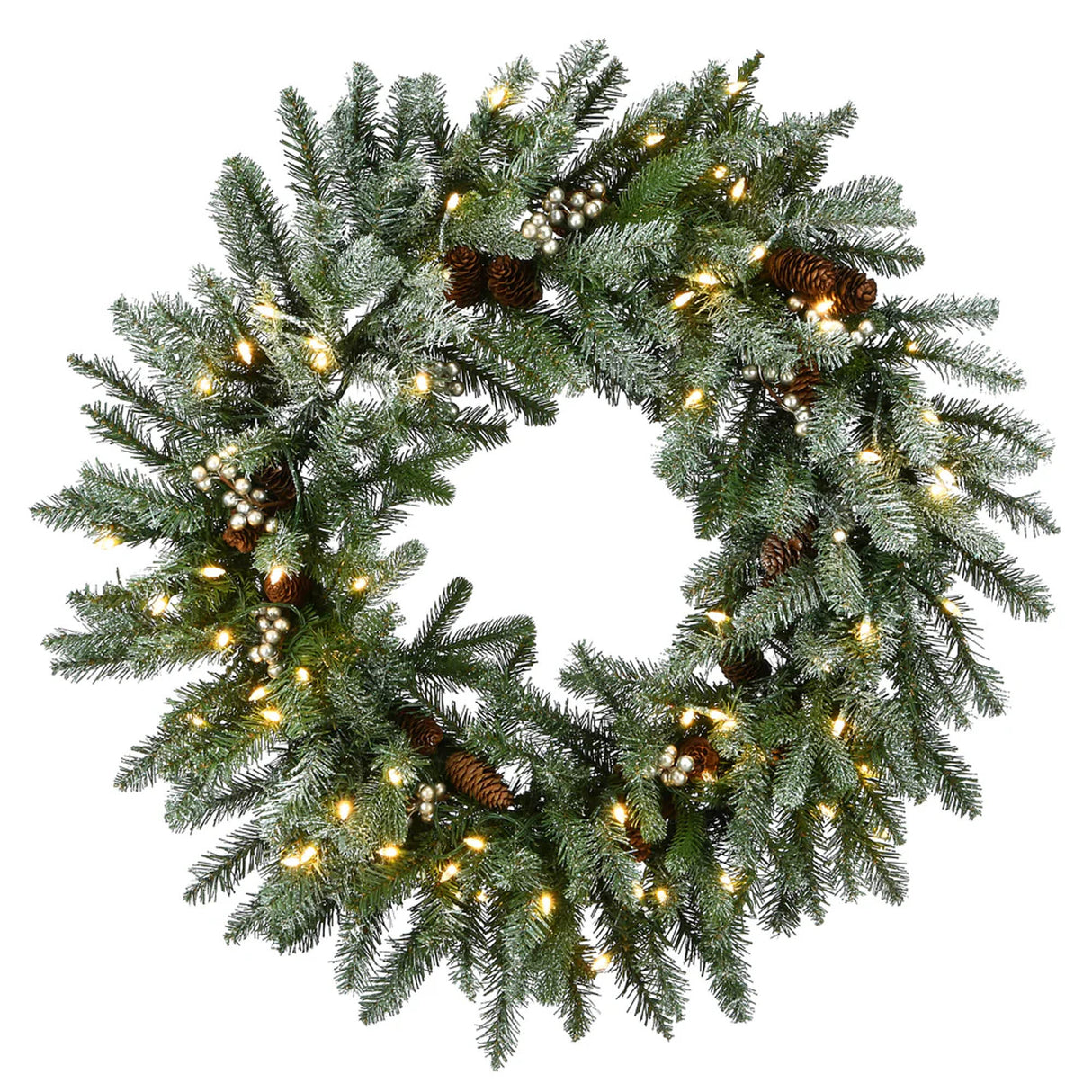 30IN Pre Lit Snowy Morgan Spruce Wreath with Smart Twinkly LED Lights