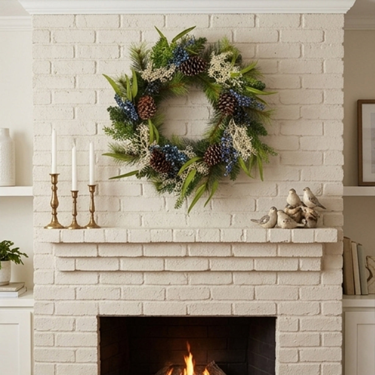 24IN Blueberry Fields Christmas Wreath with Pinecones