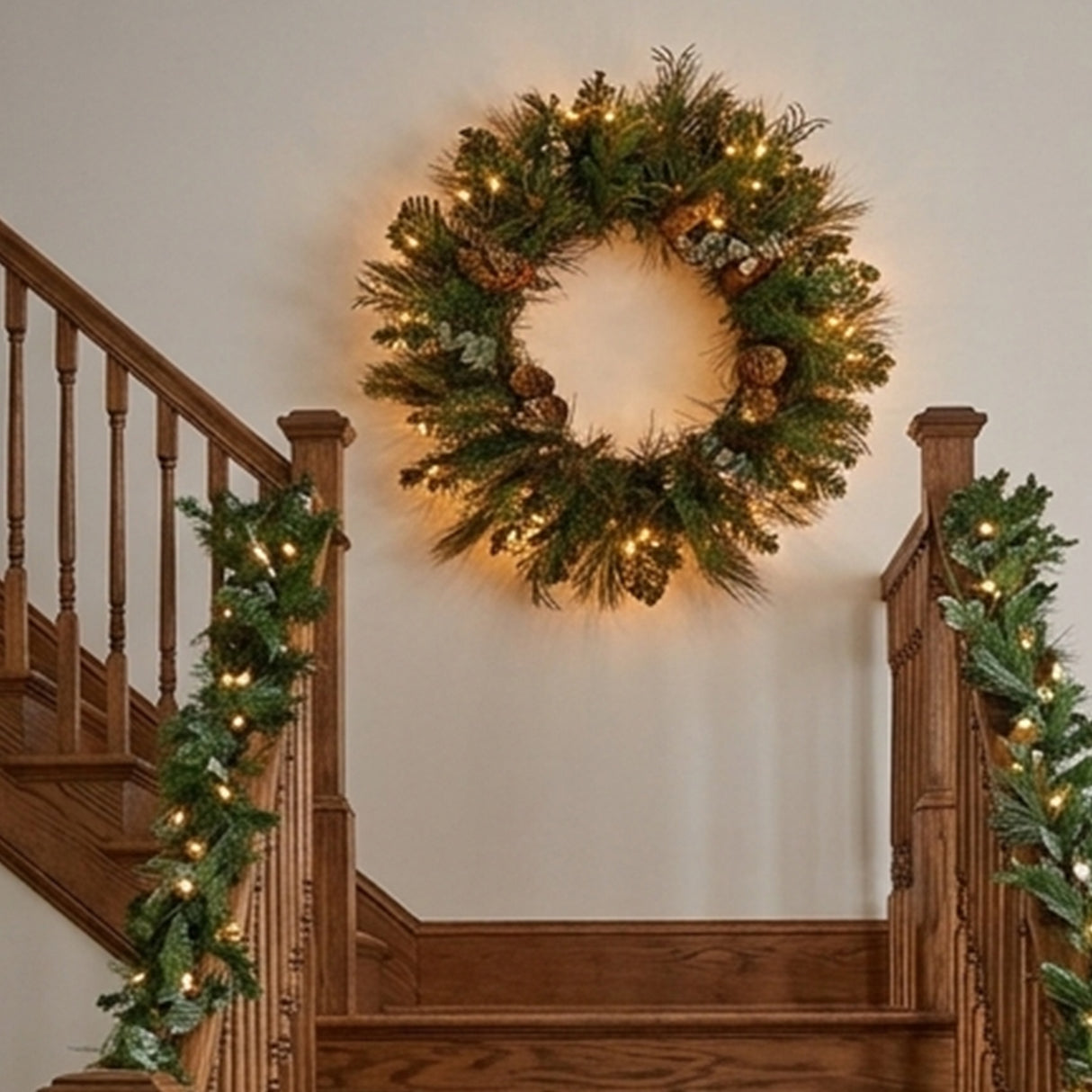 Pre-Lit 30 in. North Conway Christmas Wreath with Warm White LED Lights