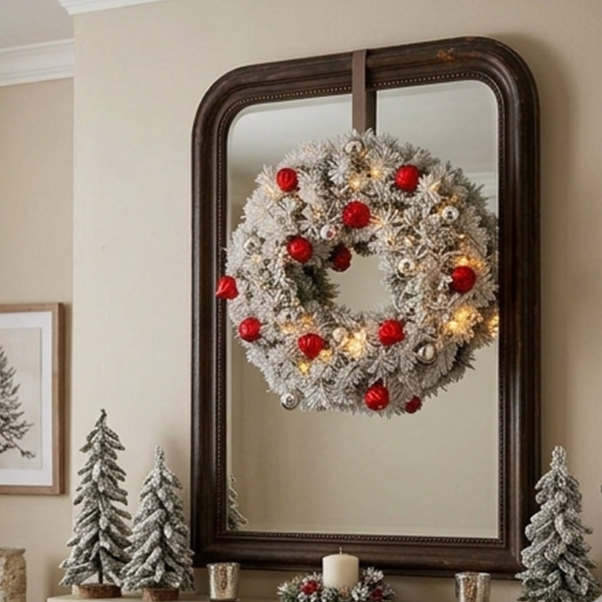 Pre-Lit 30 in. Snowy Bristle Pine Christmas Wreath with Warm White LED Lights