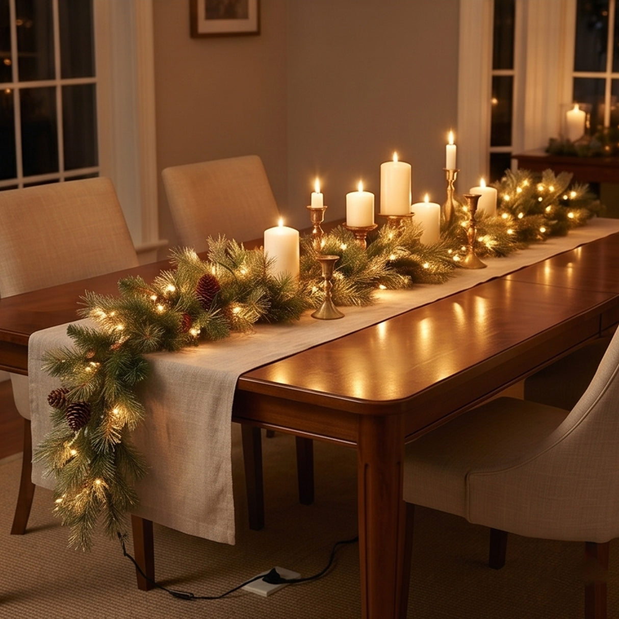 9FT Pre-Lit Glittery Gold Pine Garland with Clear Lights