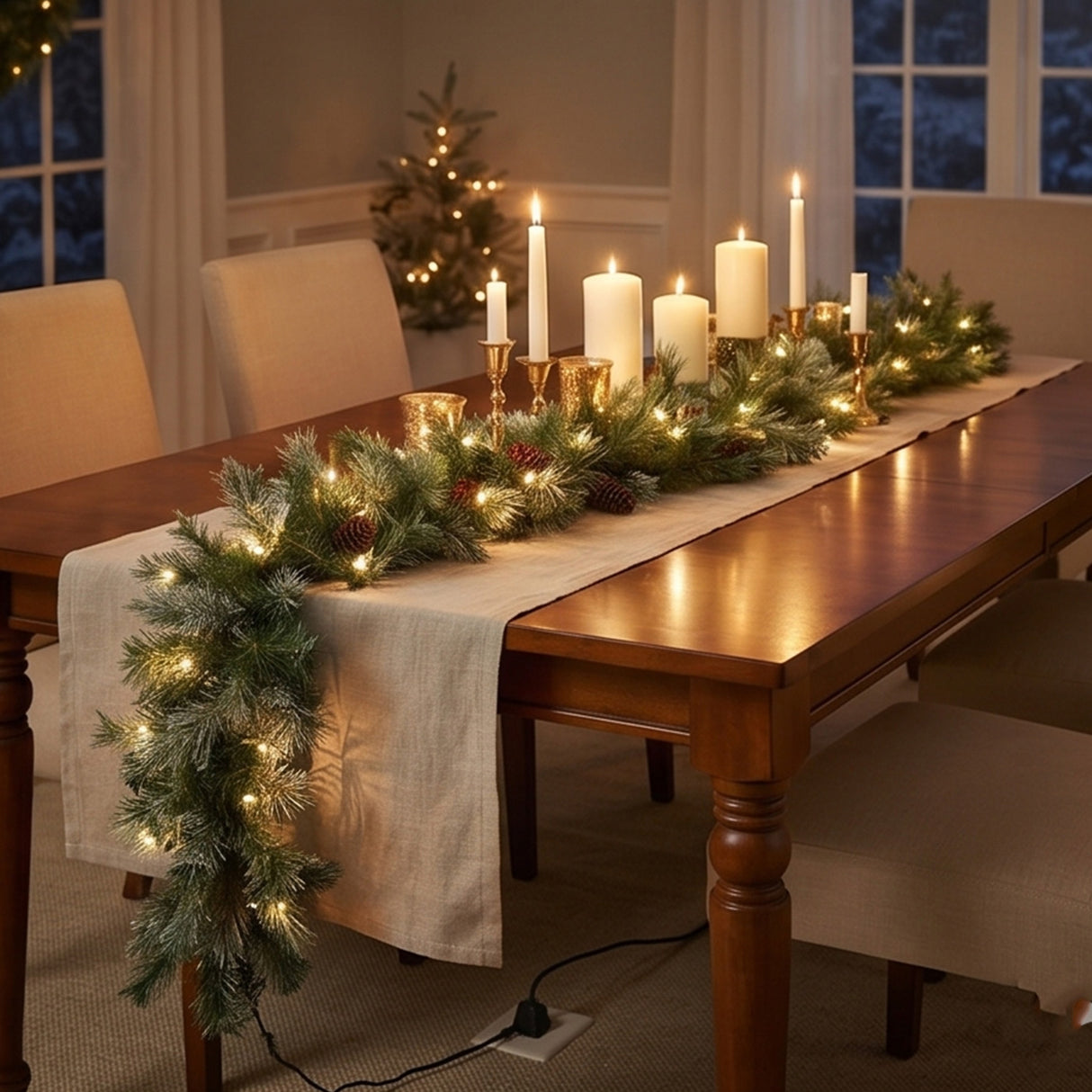 9FT Pre-Lit Glistening Pine Garland with Clear Lights