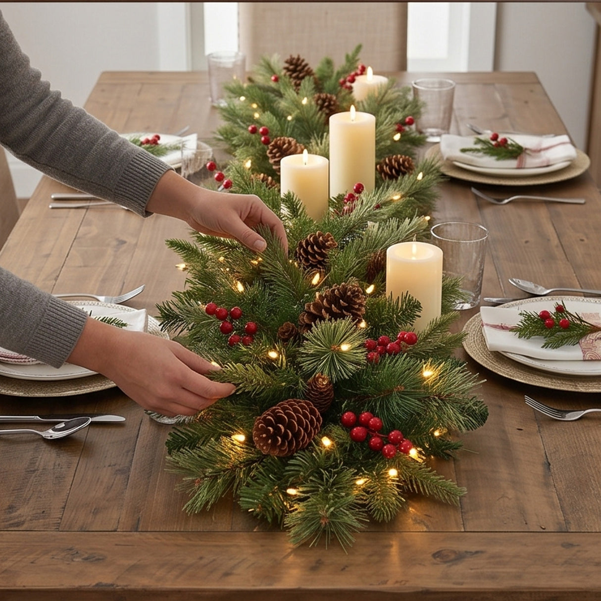Pre-Lit Colonial Fir Hanging Basket with LED Lights, 20 Inch Christmas Decor