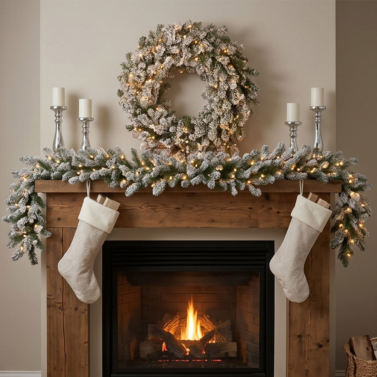 Pre-Lit Snowy Sheffield Spruce Christmas Wreath with Twinkly Smart LED Lights, 30 Inch