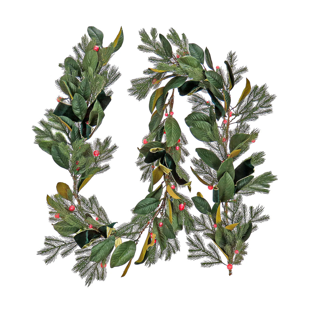 9ft Pre-Lit Magnolia Mix Pine Garland with Red Berry LED Lights