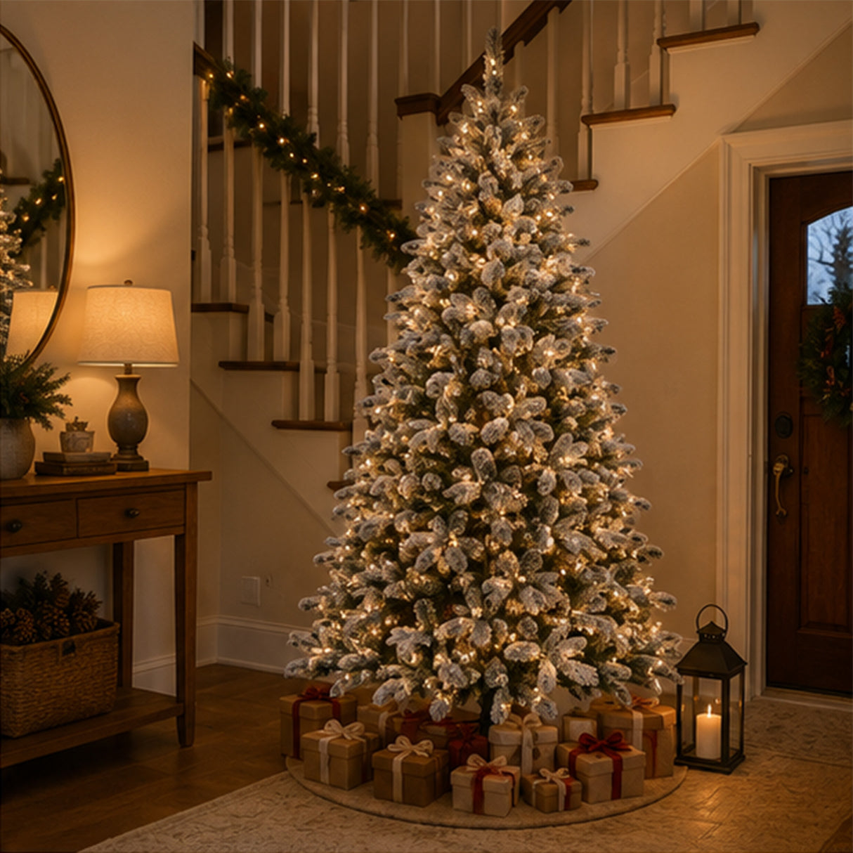 9ft Pre-Lit Snowy Everest Fir Christmas Tree with Clear Lights