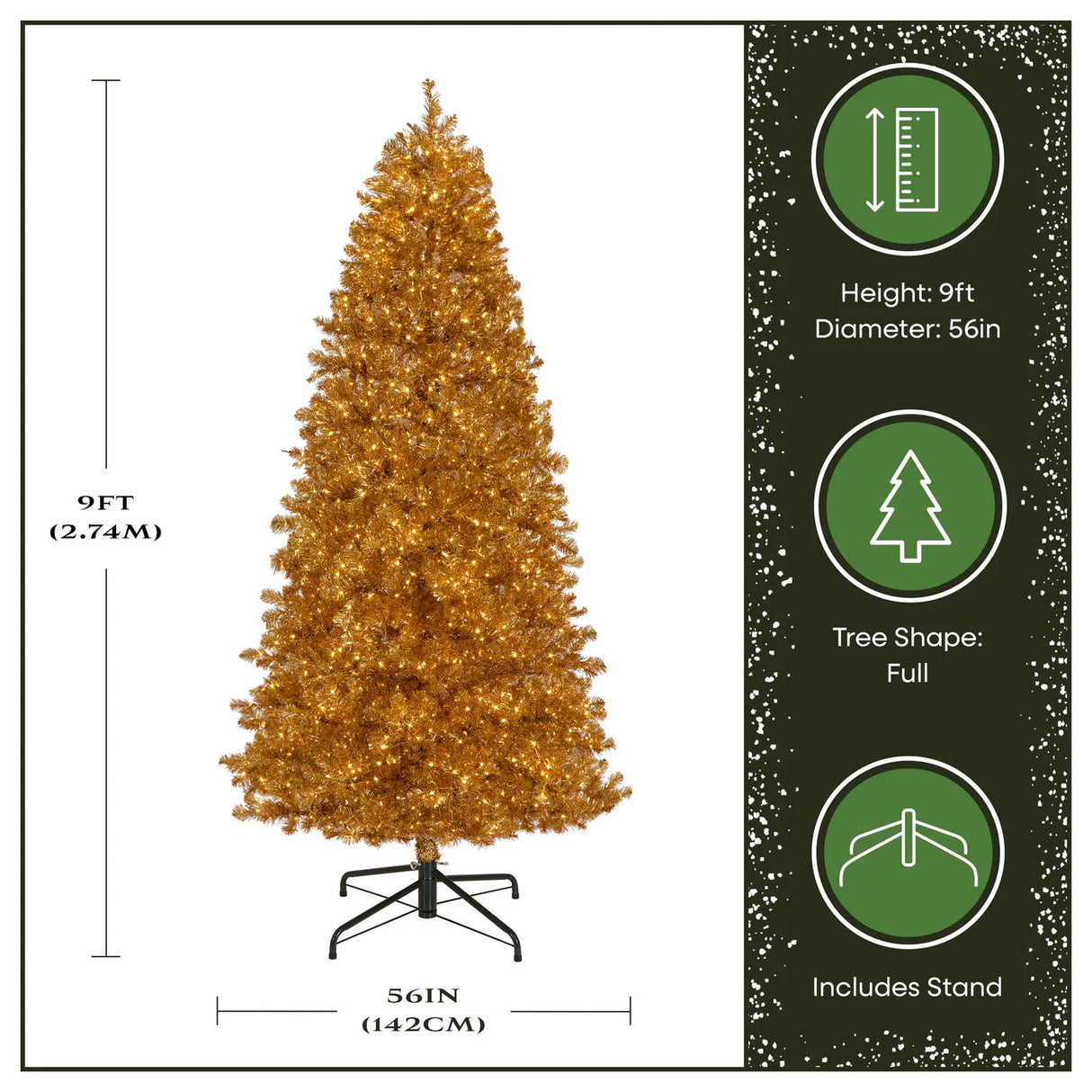 9ft Pre-Lit Gold Metallic Christmas Tree with LED Infinity Lights