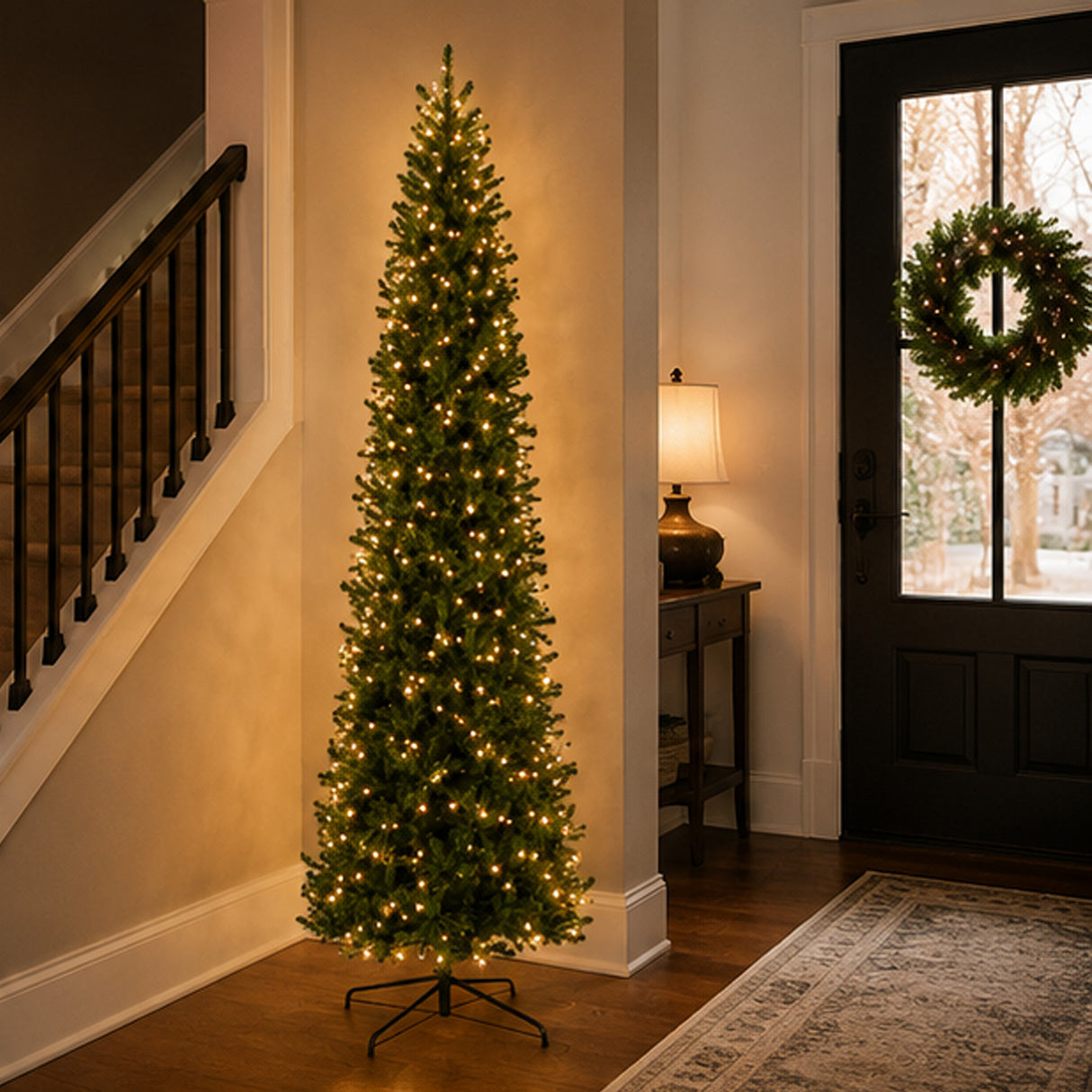 10ft Pre-Lit Kingswood Fir Pencil Slim Christmas Tree with Clear Lights