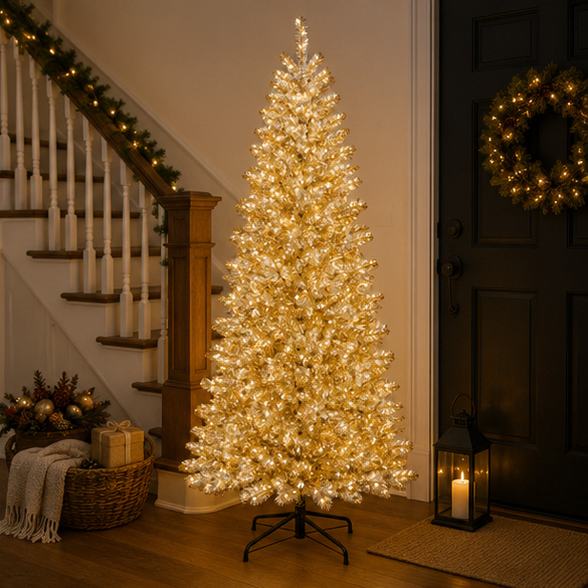10ft Pre-Lit Platinum Metallic Artificial Christmas Tree with Warm White LED Infinity Lights
