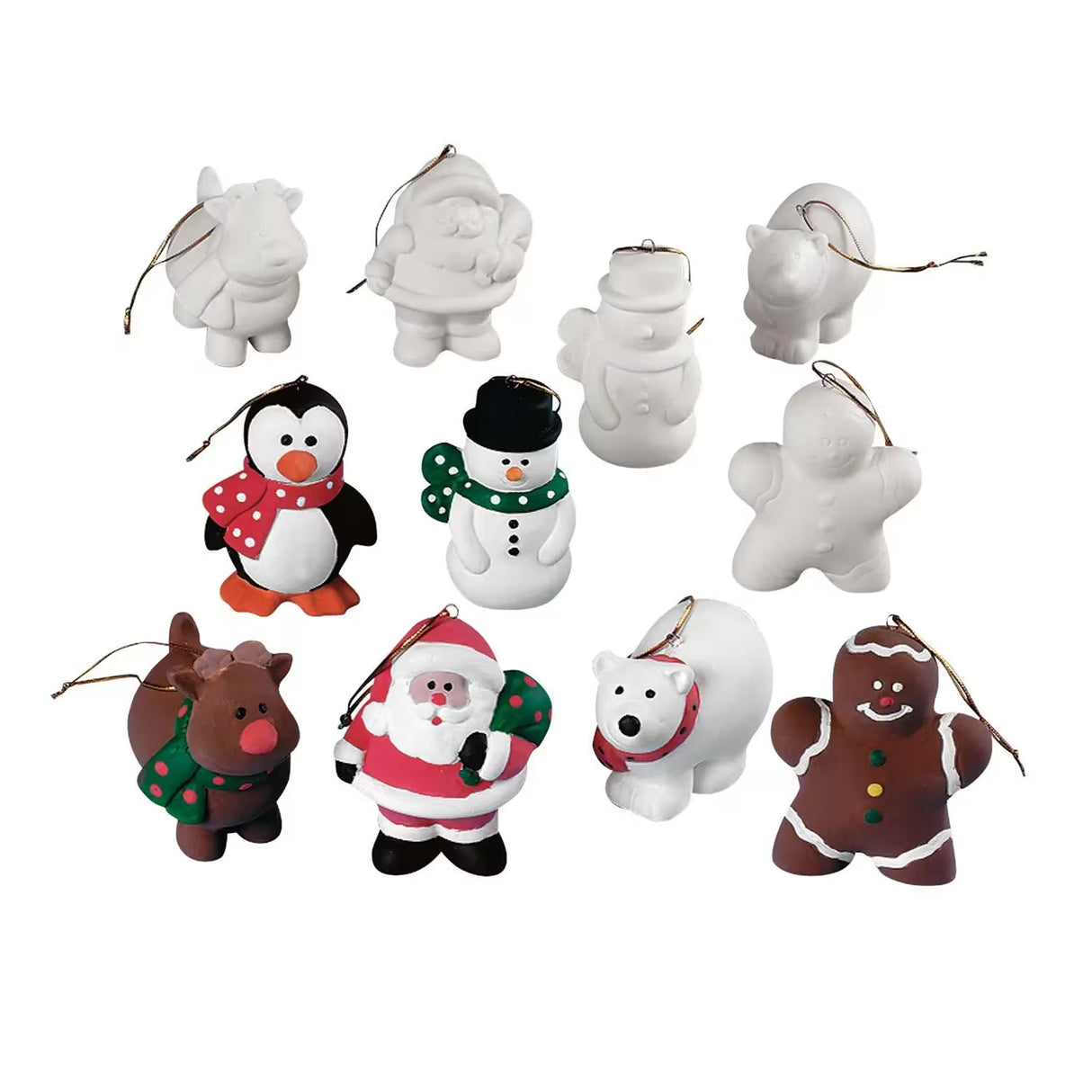 DIY Ceramic Holiday Character Christmas Ornaments 12 Pack Craft Kit
