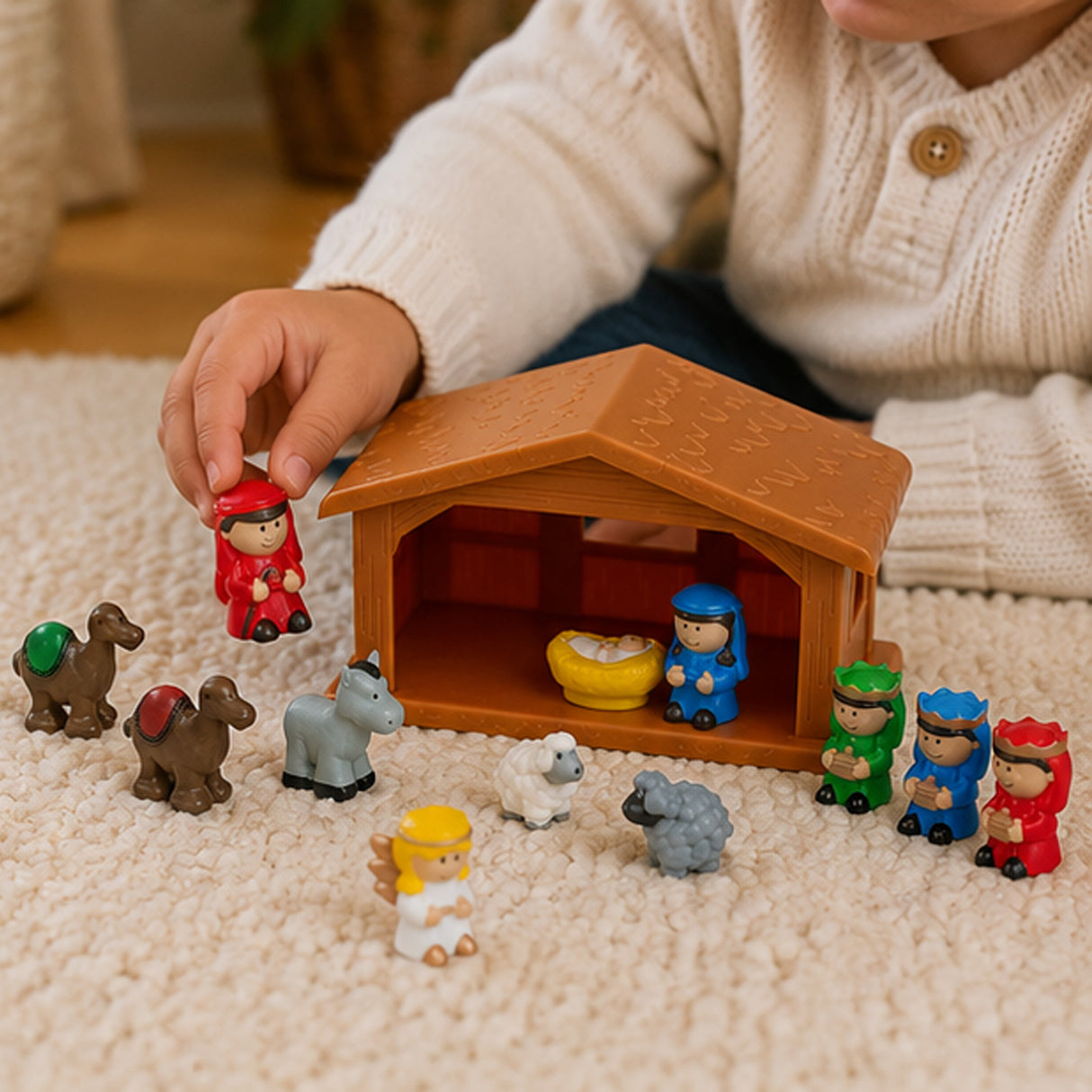 Mini Plastic Nativity Stable Toy Playset 13 Pc Christmas Set