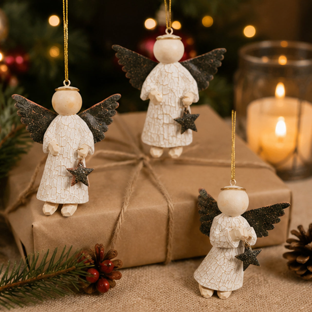 Star Gathering Sparkling Angel Resin Christmas Ornaments 3 Inch 12 Pc